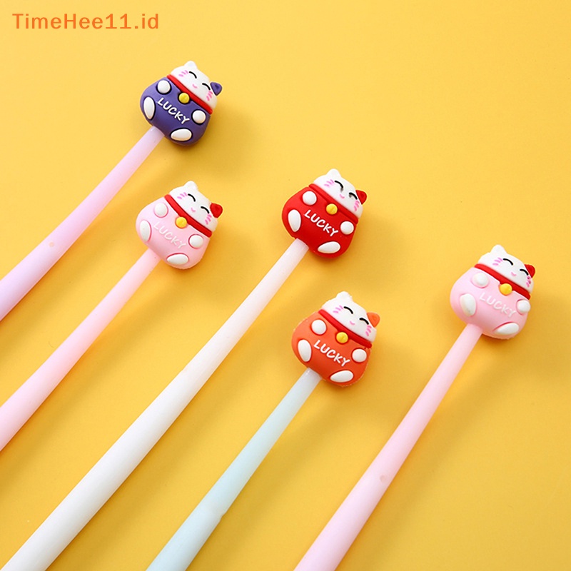 Timehee 1PCS 0.5mm Warna Acak Indah Kartun Lucu Lucky Cat Silikon Gel Pena Siswa Sig Kreatif Alat Tulis Perlengkapan Sekolah ID