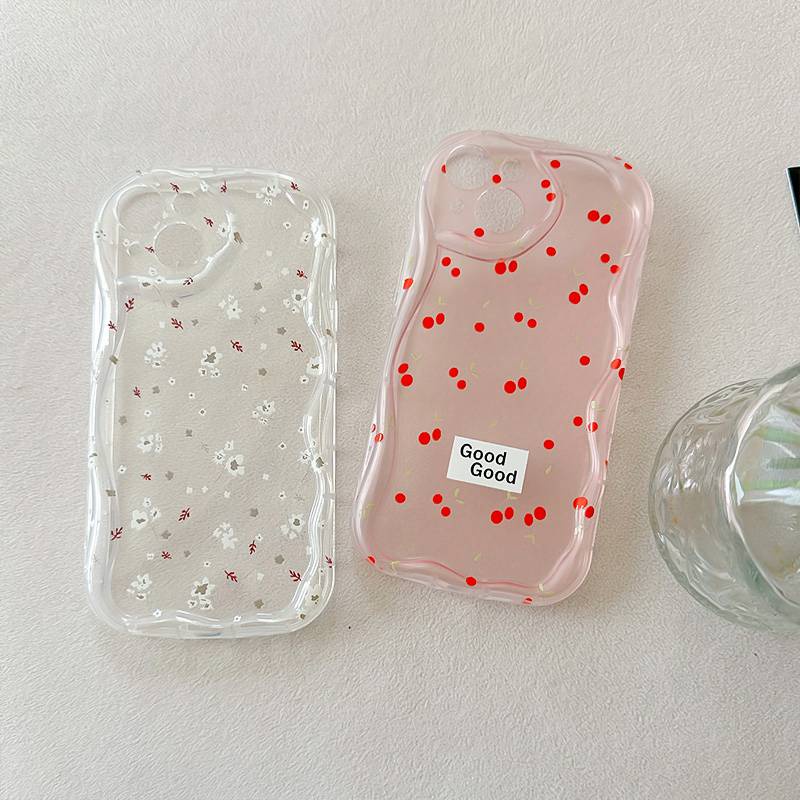 Pretty Floral Cherry Clear Wave Soft Case HP iP iPhone X XS XR 11 12 13 14 Pro Max Woman Girl FTD Casing Apple