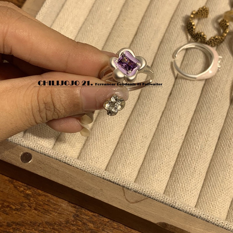 Cincin Geometris Bunga Bahan Alloy Zircon Fashion Untuk Wanita