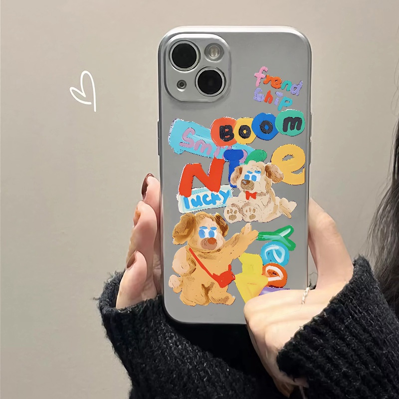 IPHONE Soft Electroplate Case Kompatibel Untuk Iphone14 13 12 11 Pro XS Max Casing Anjing Lucu XR X8 +7 6S Plus Mini TPU Silikon Shockproof Phone Cover