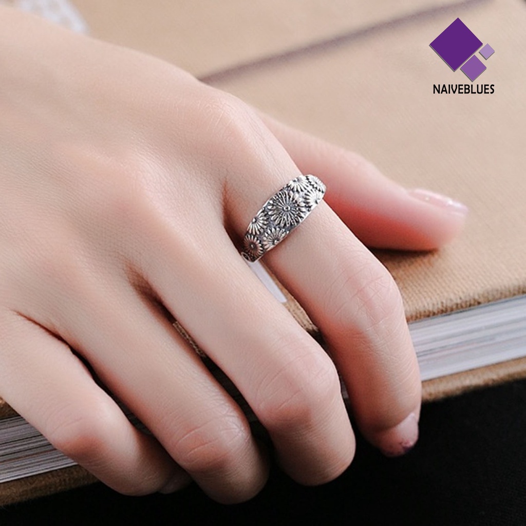 &lt; Naiveblues &gt; Cincin Jari Krisan Adjustable Perhiasan Vintage Cincin Indah Untuk