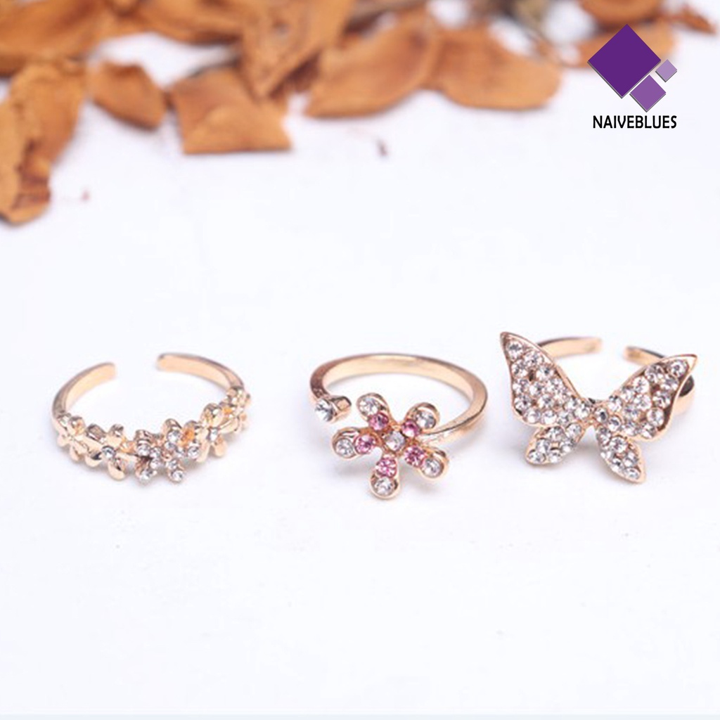 &lt; Naiveblues &gt; Cincin Jari Bentuk Indah Bahan Alloy Tahan Karat Wanita Berkilau Kupu-Kupu Perhiasan Pernikahan Lady