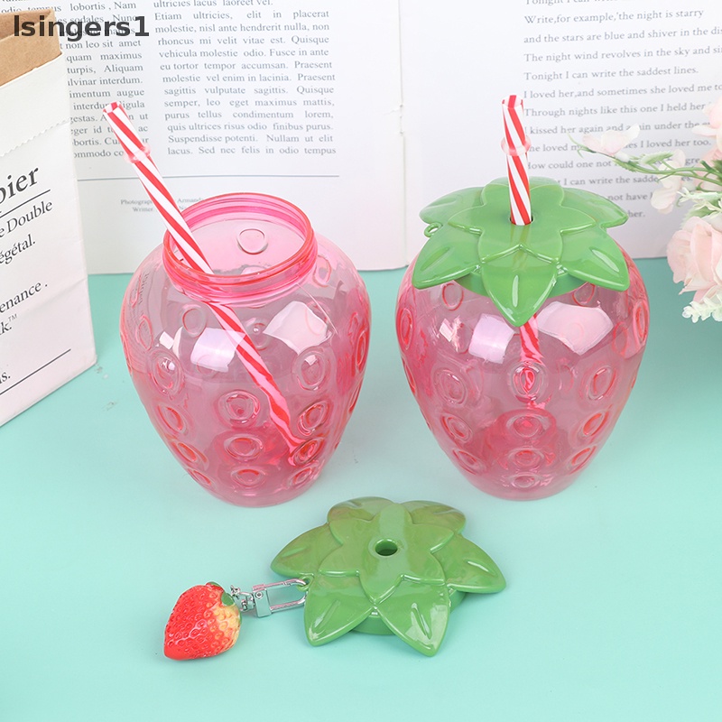 [lsingers1] Musim Panas Kartun Strawberry Straw Cup Gelas Plastik Gadis Yang Indah Portabel Cangkir Air Butik