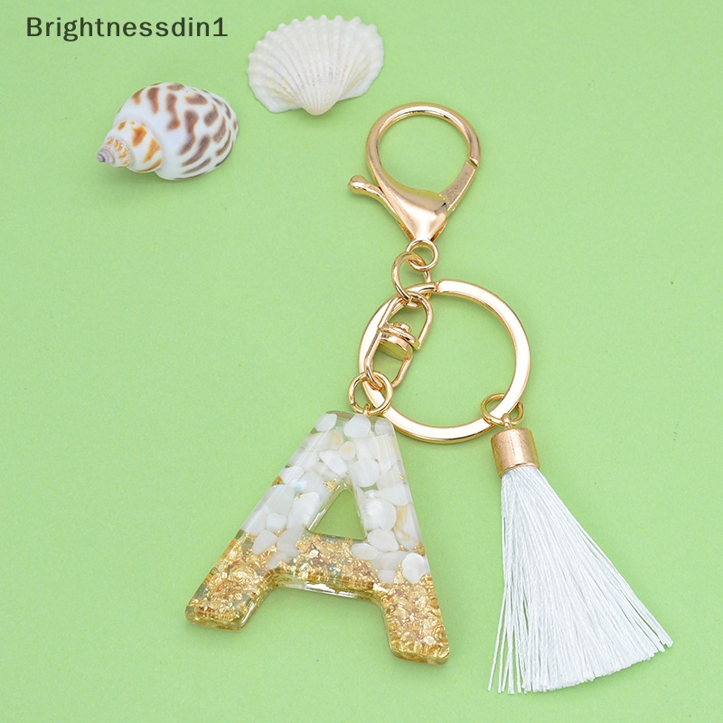 [Brightnessdin1] 1pc Gantungan Kunci Alfabet Rumbai Emas Huruf Inggris Keyring Glitter Gradiasi Resin Butik