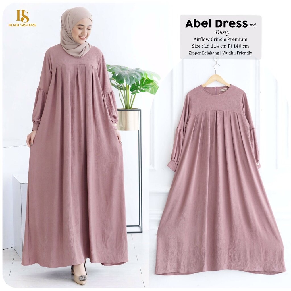 ABEL Dress ORI HJAB SISTER | Gamis Crinkle Airflow Premium Polos LD 115