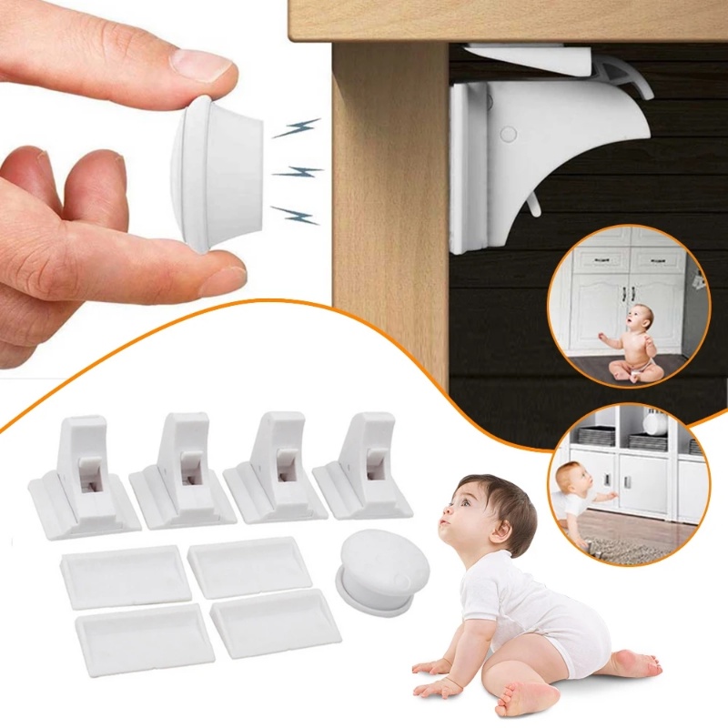 4+1pcs/set Indah Kompak Magnetik Anak Perlindungan Bayi Safety Lock Praktis Efisien Tak Terlihat Kait Laci Lemari Pintu Kunci Pembatas Anak Kunci Keamanan