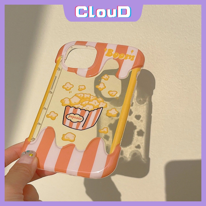 IPHONE Ins Korea Aesthetic Kartun Lucu Popcorn Phone Case Kompatibel Untuk Iphone11 14 12 13 Pro Max7 8 Plus XR 7Plus X XS Max SE 2020 8Plus Silikon Lembut 3D Ice Cream Cover