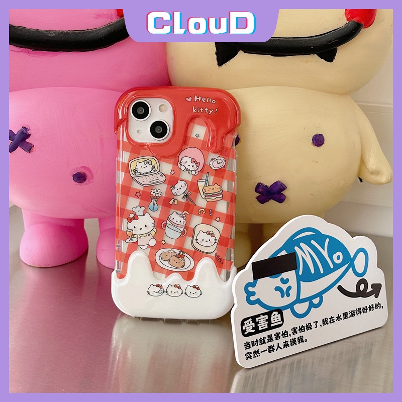 Casing Kompatibel Untuk IPhone 7Plus XR 11 14 12 13 Pro Max X7 8 Plus XS Max SE 2020 8Plus INS Korea Aesthetic Kartun 3D Ice Cream Lucu Hello Kitty Kucing Lembut Silicon Back Cover