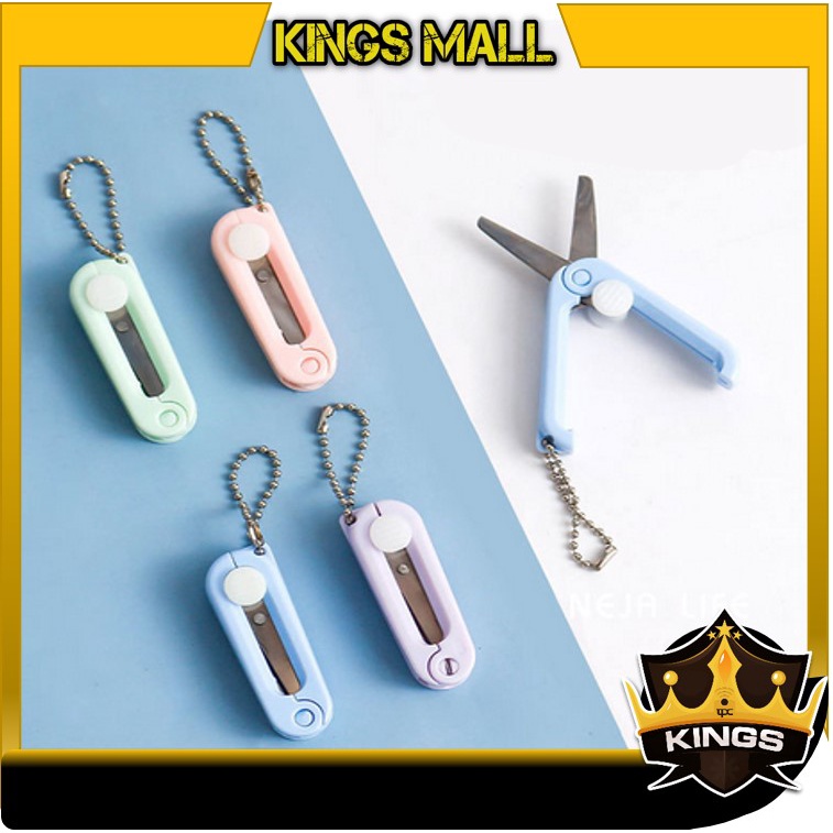 

KINGS - 5771 Gunting Lipat Mini Bahan Stainless Steel Untuk Anak-Anak / Mini Portable Stainless Steel Retractable Folding Scissors