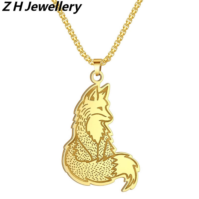 Zh Perhiasan Vintage Stainless Steel Fox Liontin Pria Dan Wanita Fashion Kalung Hip Hop Aksesoris Pesta
