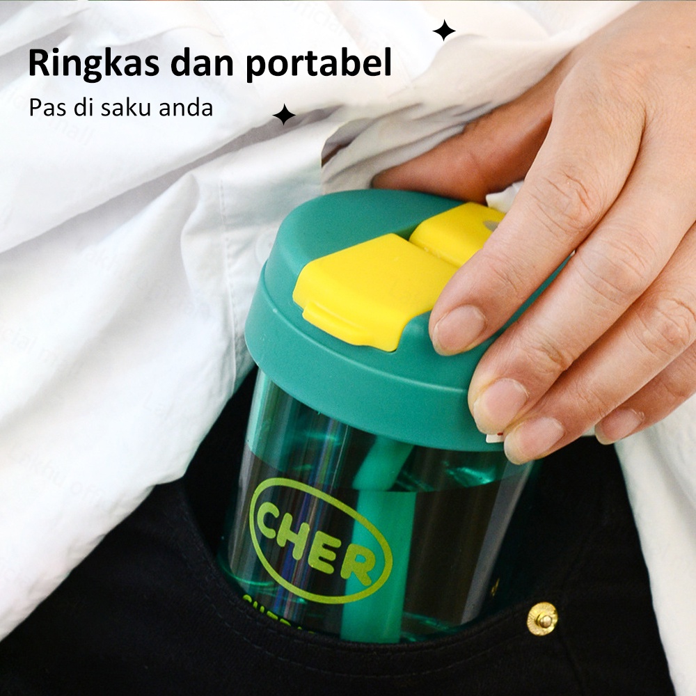 Lakhu Botol Minum Cher Portable 300ml Botol Minum Sedotan anak lucu