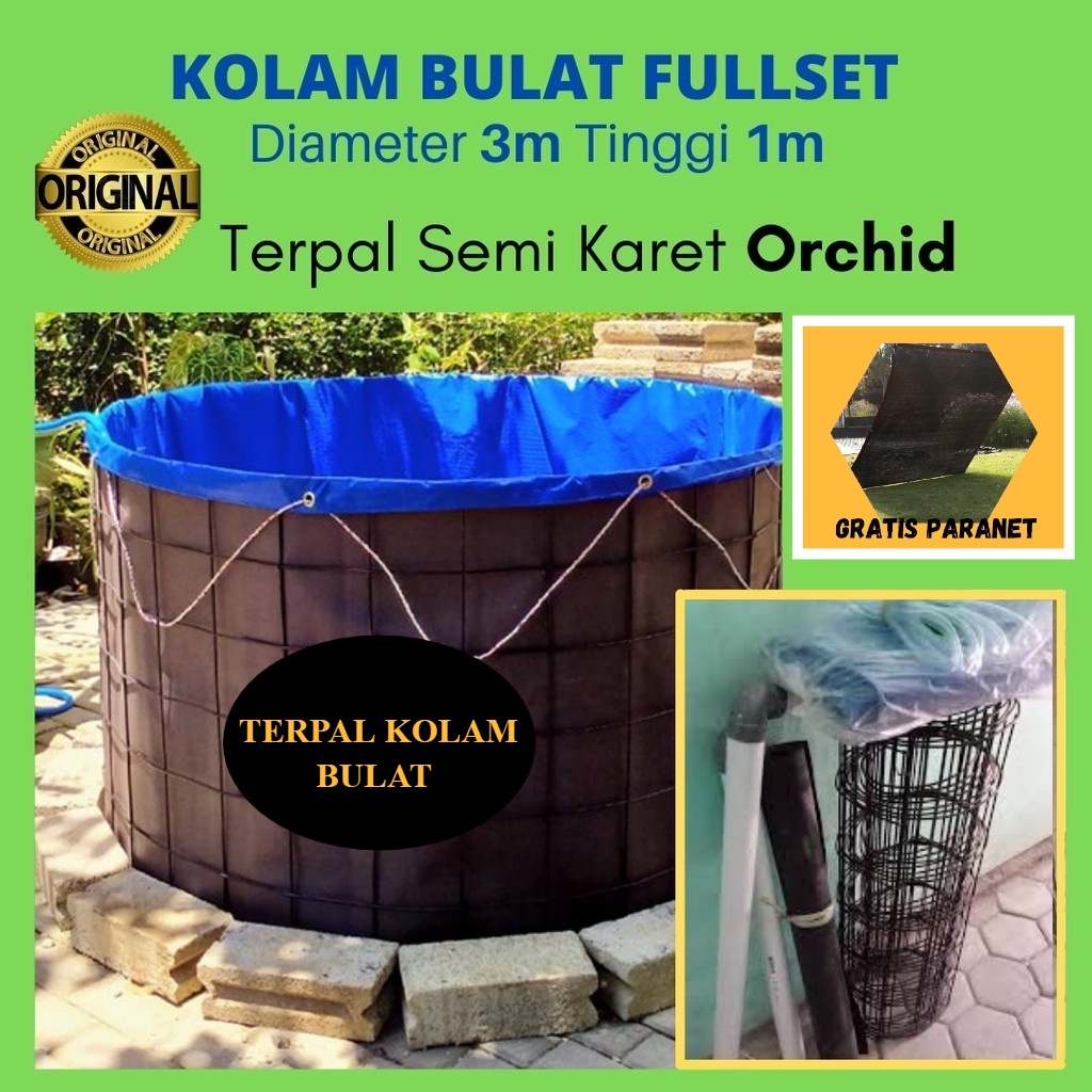 Kolam Terpal Bulat Bioflok fullset  Diameter 3 m Tinggi 1 m tinggal rakit / Kolam Bundar D3