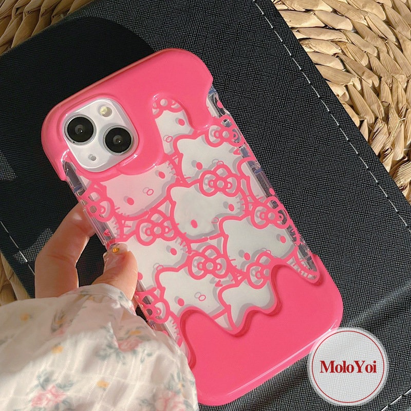 IPHONE Ins Korea Aesthetic Case Kompatibel Untuk Iphone8 7 Plus 11 12 13 14 Pro Max 8Plus 7Plus XR XS X Max SE 2020 Kartun Lucu Hello Kitty 3D Es Krim Lembut Silicon Penutup Belakang