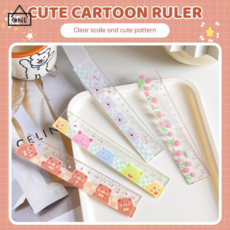 COD❤️15cm Bear Rabbit Ruler Multifungsi Diy Alat Gambar Siswa Kartun Penggaris Double-A.one