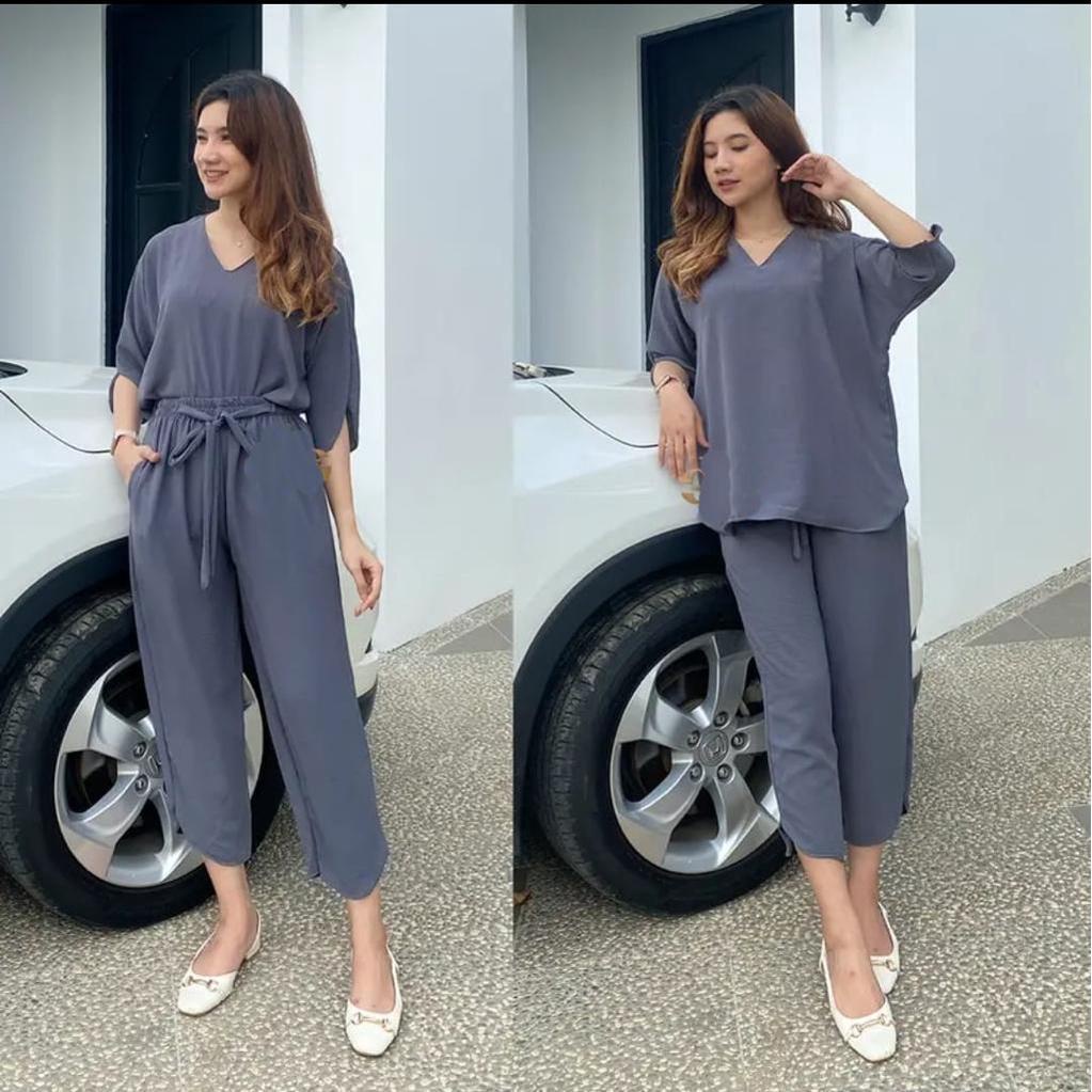 BEFAST - ZNF OOTD WANITA SETELAN ERISA / Nikita Oneset / Setelan Wanita Keluaran Terbaru / Fashion kekinian Remaja ABG Trendy / Outfit Daily Wanita Casual / Oneset Polos Terlaris / Set Atasan Lengan Pendek+Celana 3/4
