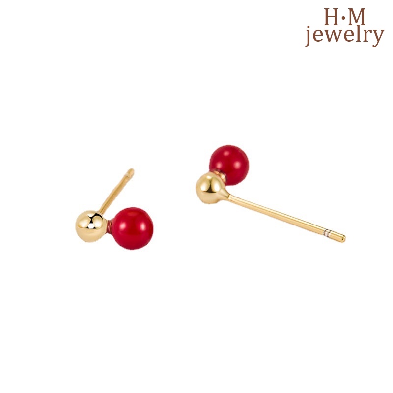 S925 Perak Vintage Red Bean Stud Earrings Indah Cahaya Mewah2023An Anting Baru