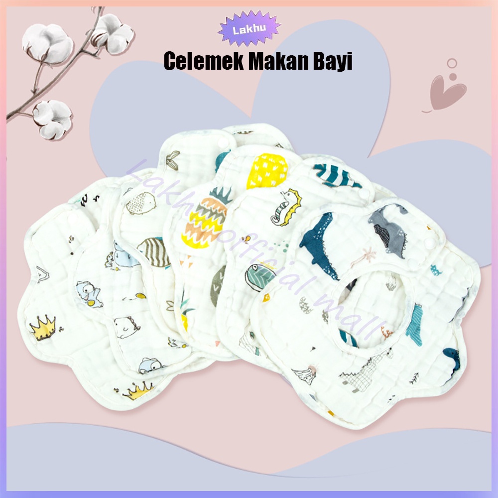 Lakhu Bib Bayi Slabber Bayi Celemek Makan Bayi Bahan Katun Gauze Lembut