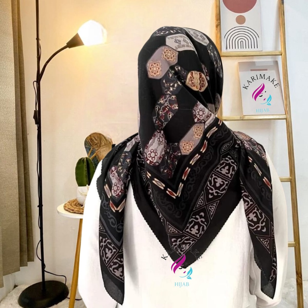 Karimake Hijab / Kerudung Segi Empat Voal Premium Printing Motif Dreamcatcher Delight Laser Cut 110 x 110