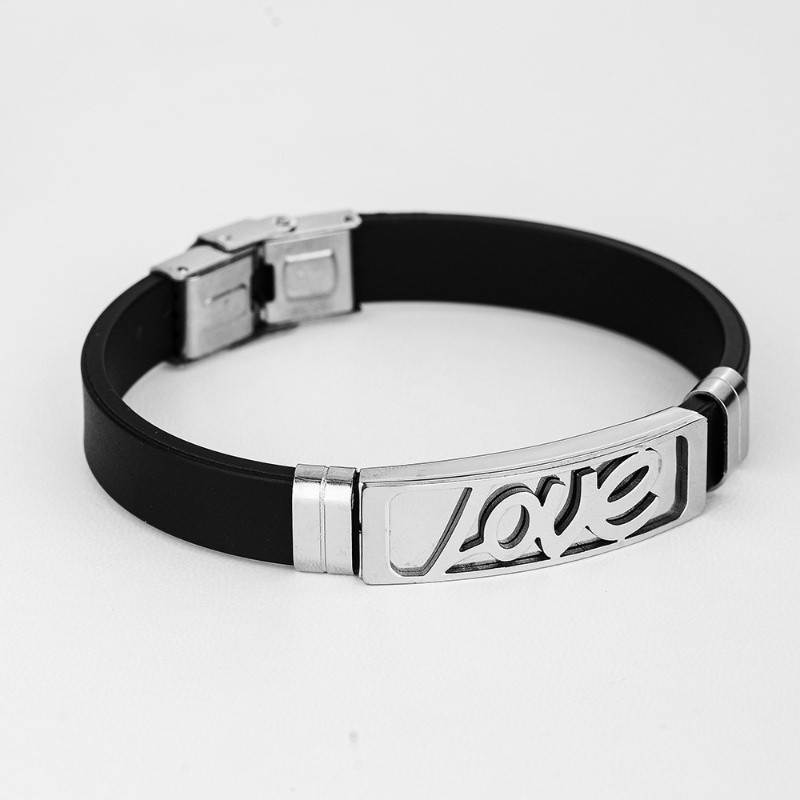 Z H Perhiasan Vintage Hip Hop Rock Stainless Steel Cinta Gelang Silikon Untuk Pria Dan Wanita Fashion Pasangan Gelang Hip Hop Pesta Perhiasan Aksesoris