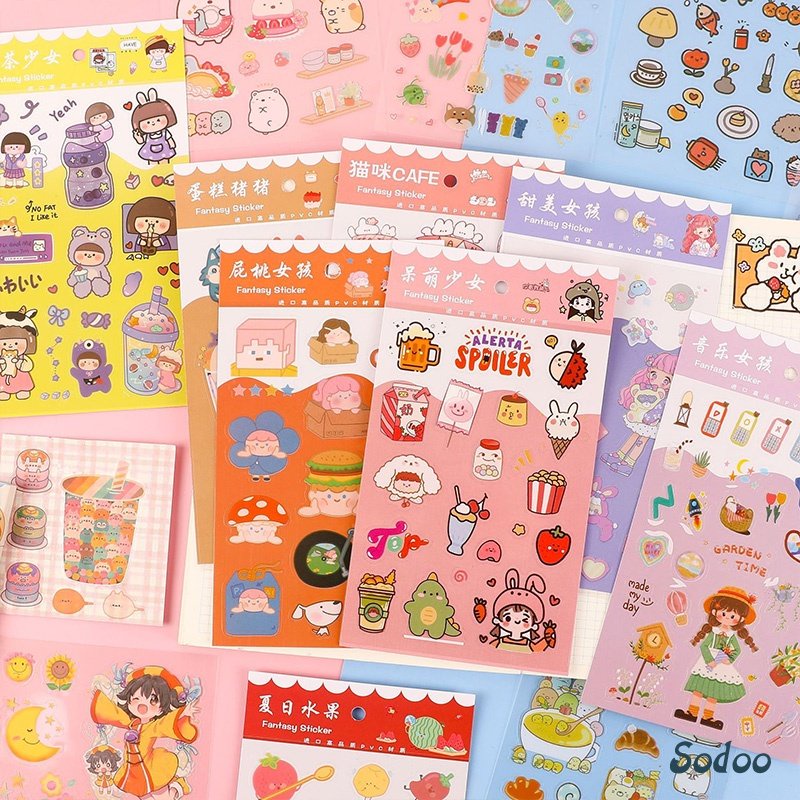 

6pc Stiker Cute Cartun Lucu Food Pet Diy Diary Jurnal Palnner Deco Hias - SO