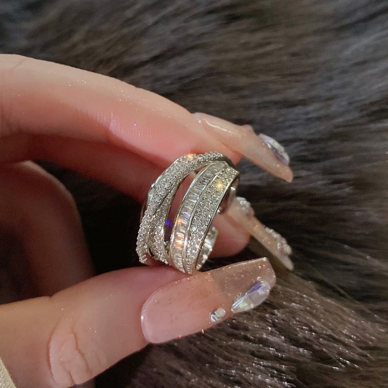 Aksesoris Cincin Zirkon Silang Garis Temperamen Sederhana Pembukaan Pasang