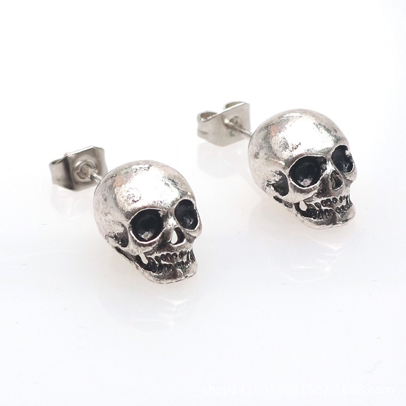 1pasang Anting Tusuk Tengkorak Antik Warna Silver Hitam Untuk Wanita Pria Anting Tindik Aksesoris Perhiasan Halloween