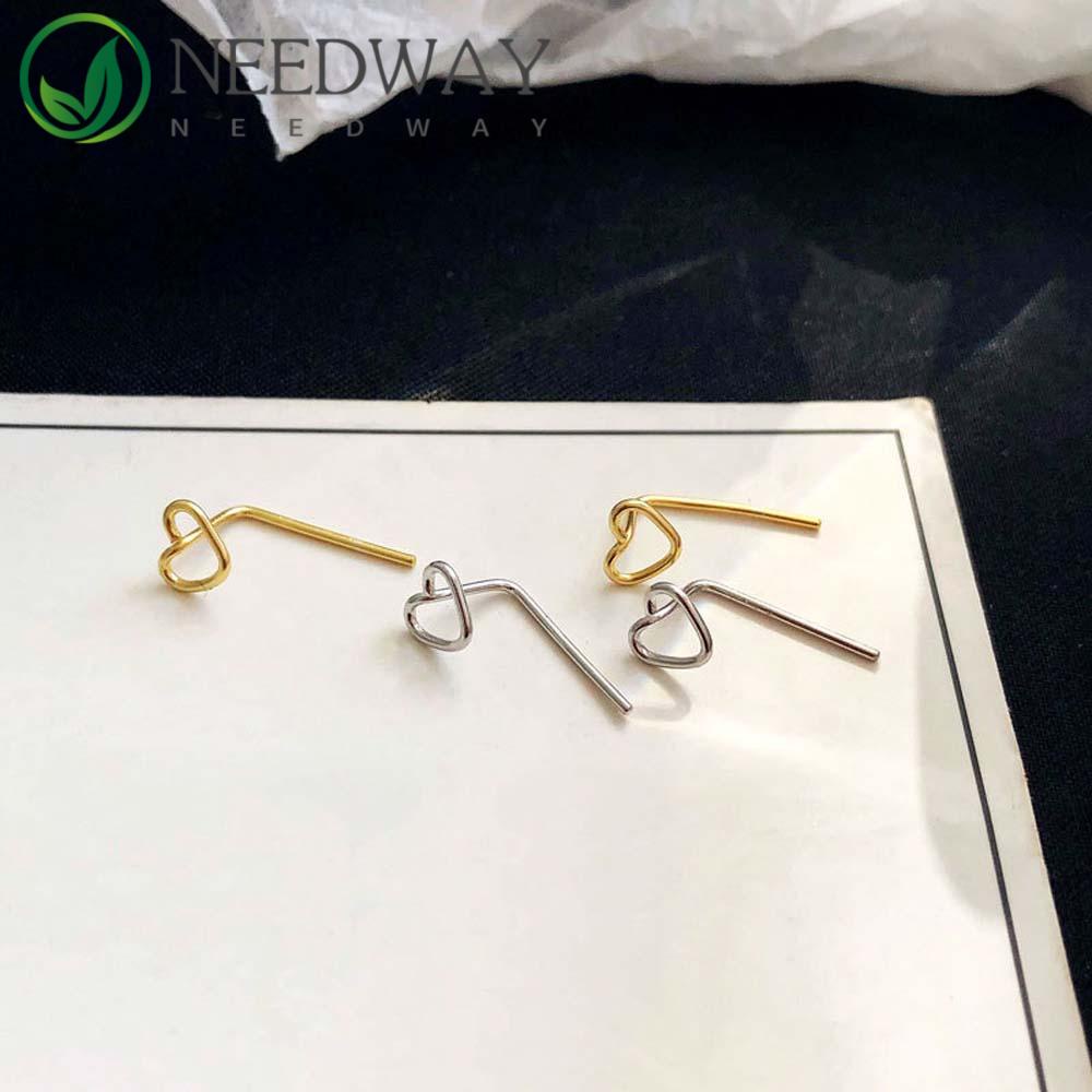 Needway   Ear Hook Temperamen Gadis Wanita Perak Hati Kecil Korea Anting Cinta