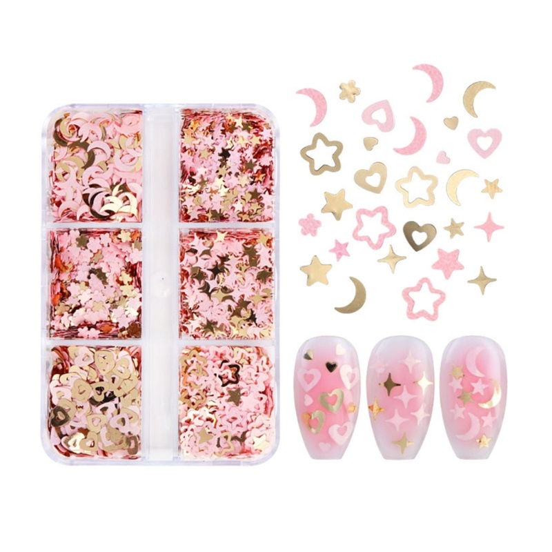 Siy Pink Kuku Payet Mini Bulan Bintang Hati Nail Art Glitter Decals Resin Mold Filler