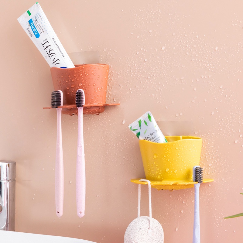 Sederhana Bebas Pukulan Mulus 4warna Opsional Dispenser Sikat Gigi Pemegang Jenggot Alat Cukur Rak Penyimpanan Self-adhesive Dinding Rak Pasta Gigi Kamar Mandi Aksesoris Rumah Tangga