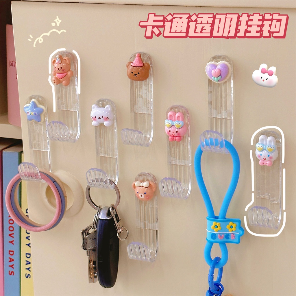 Hook Sanrio Kait Akrilik Transparan Kait Dinding Berperekat Aksesori Penyimpanan Kamar Mandi Gantungan Tanpa Lubang Kartun Cinnamoroll Kuromi My Melody