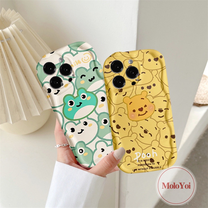 IPHONE Casing Glossy Tepi Melengkung Bergelombang 3D Kompatibel Untuk Iphone6 7 6S 8plus 11 Pro Max12 14 13 Pro MAX XR X XS MAX Cute Winnie the Pooch Kartun Kodok Airbag Pasangan Tahan Guncangan Soft Cover