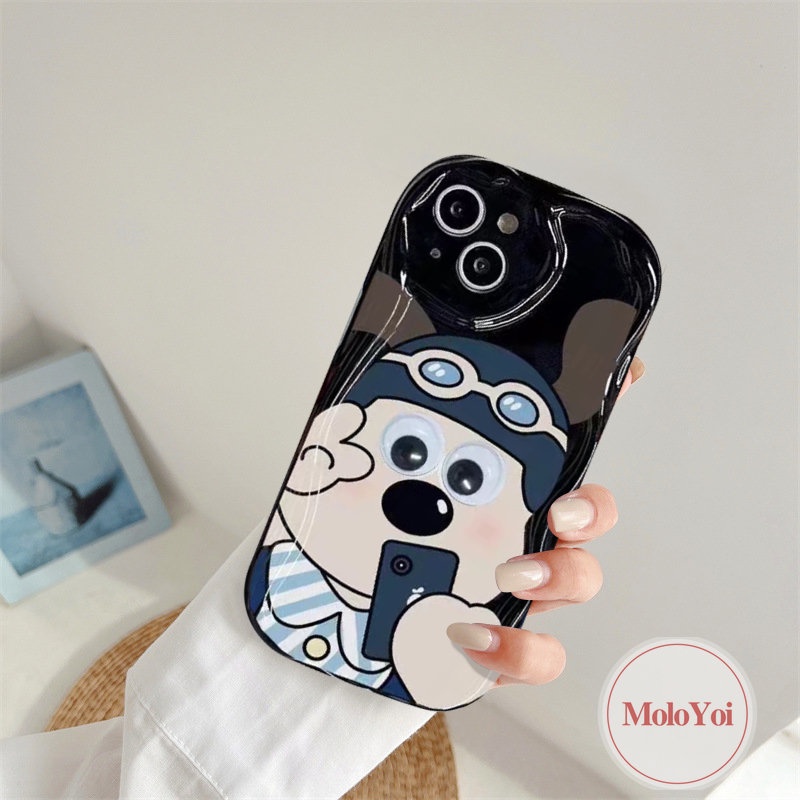 IPHONE Casing Belakang Airbag Glossy 3D Wavy Curved Edge Kompatibel Untuk Iphone11 12 13 14 Pro Max 6 8 6s 7plus XR XS X Max SE 2020 Couple Kartun Lucu Anjing Gromit Lembut Tpu Cover