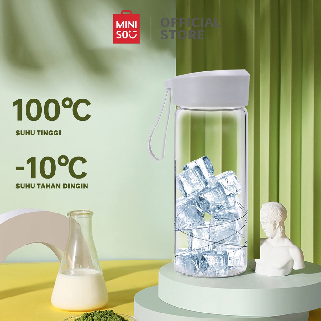 MINISO Botol Minum Kaca 300ml Untuk Air Dingin Air Panas Bottle Tumblr BPA Free Botol Air Olahraga Sport Tumblr Botol Minum Portabel FDA Botol Minum