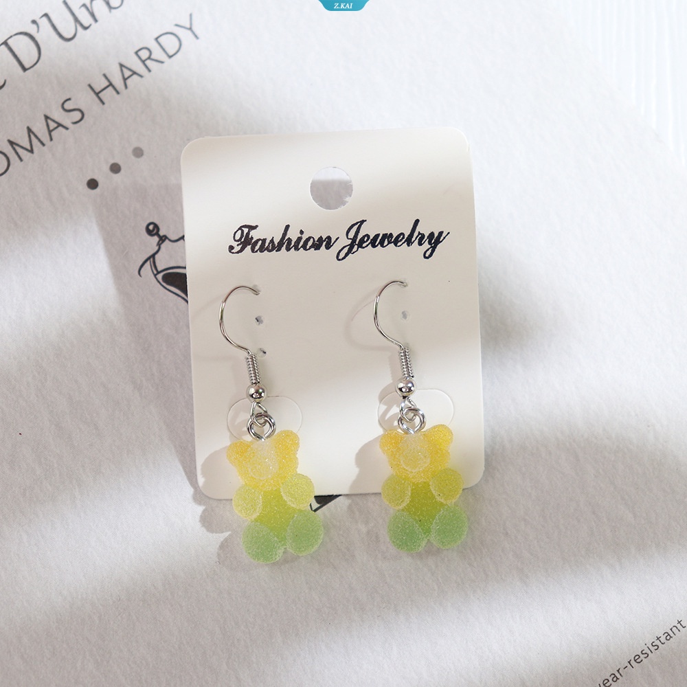 Kreatif Lucu Permen Warna-Warni Hewan Gummy Bear Anting Minimalis Desain Kartun Perempuan Kait Telinga Menjuntai Perhiasan Anak Hadiah [ZK]