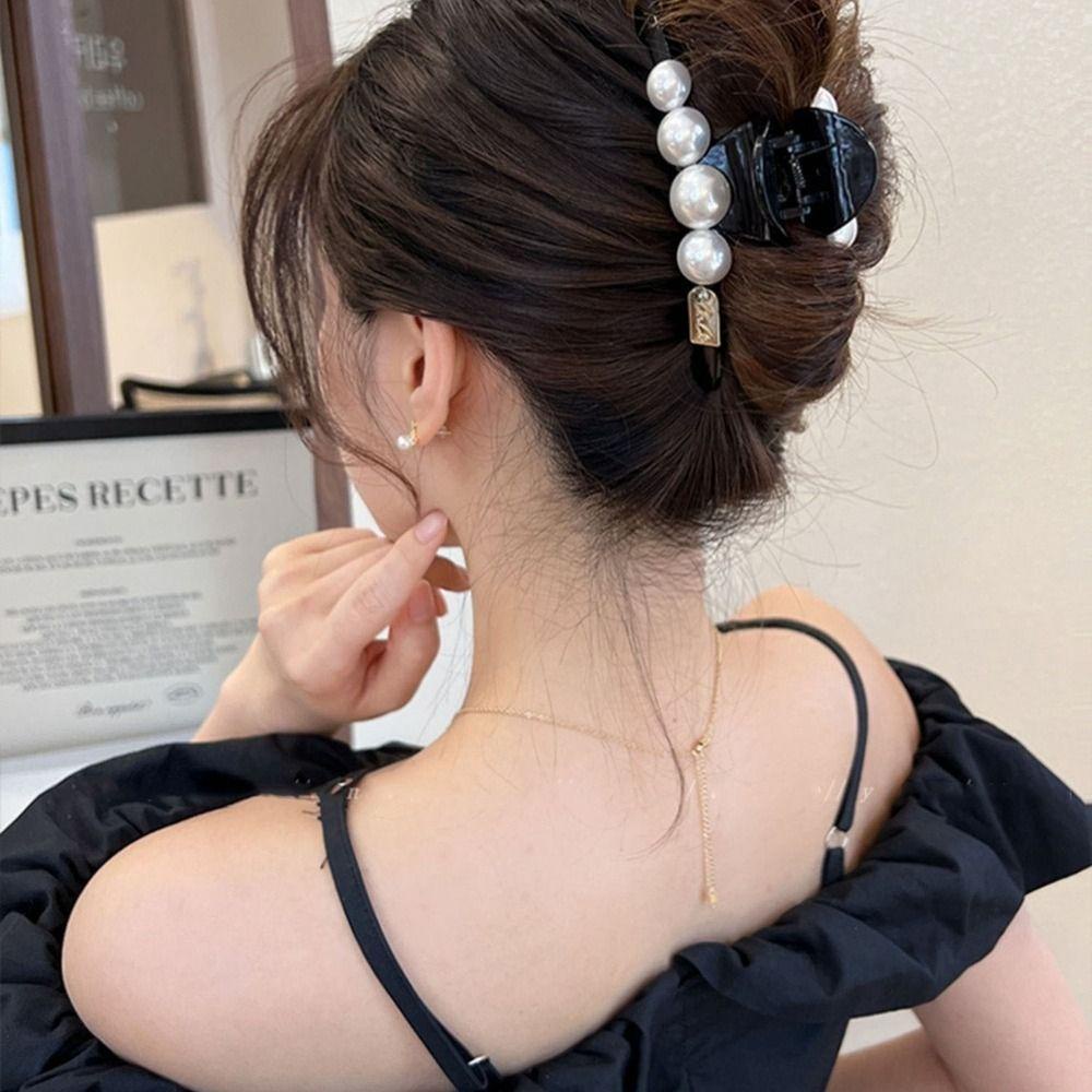 Fishstick Pearl Hair Clip Cute Simple Hair Clip Shark Clip Manik-Manik Bentuk Geometris Aksesoris Rambut Wanita
