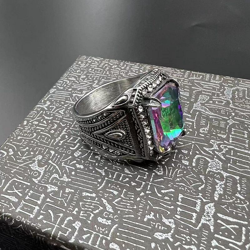 Mewah Kristal Zirkon Perak Baja Titanium Pria Punk Fashion Perhiasan Pernikahan Pertunangan Rings
