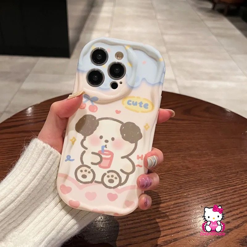 Kartun Lucu Ice Cream Cherry Puppy Shockproof Case Untuk Redmi Note11 10Pro Max8 10S 11s 12 10 9 Redmi A1 10C 10A 9A 10 9T 9 A2 9C NFC POCO M3 3D Wavy Curved Edge Glossy Cover