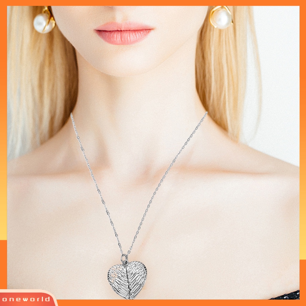 [ONE] Kalung Liontin Motif Sayap Malaikat Dapat Dikunci Foto Kosong Paduan Bentuk Cinta Rantai Sayap Malaikat Kosong Kalung Sublimasi Untuk Wanita