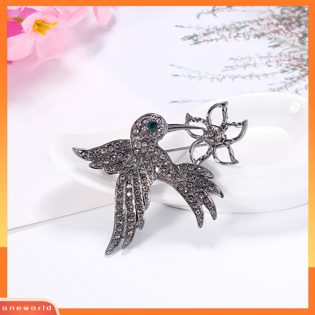 [ONE] Bros Pin Retro Aksesoris Pakaian Alloy Burung Bunga Berlian Imitasi Bros Pin Untuk Pesta