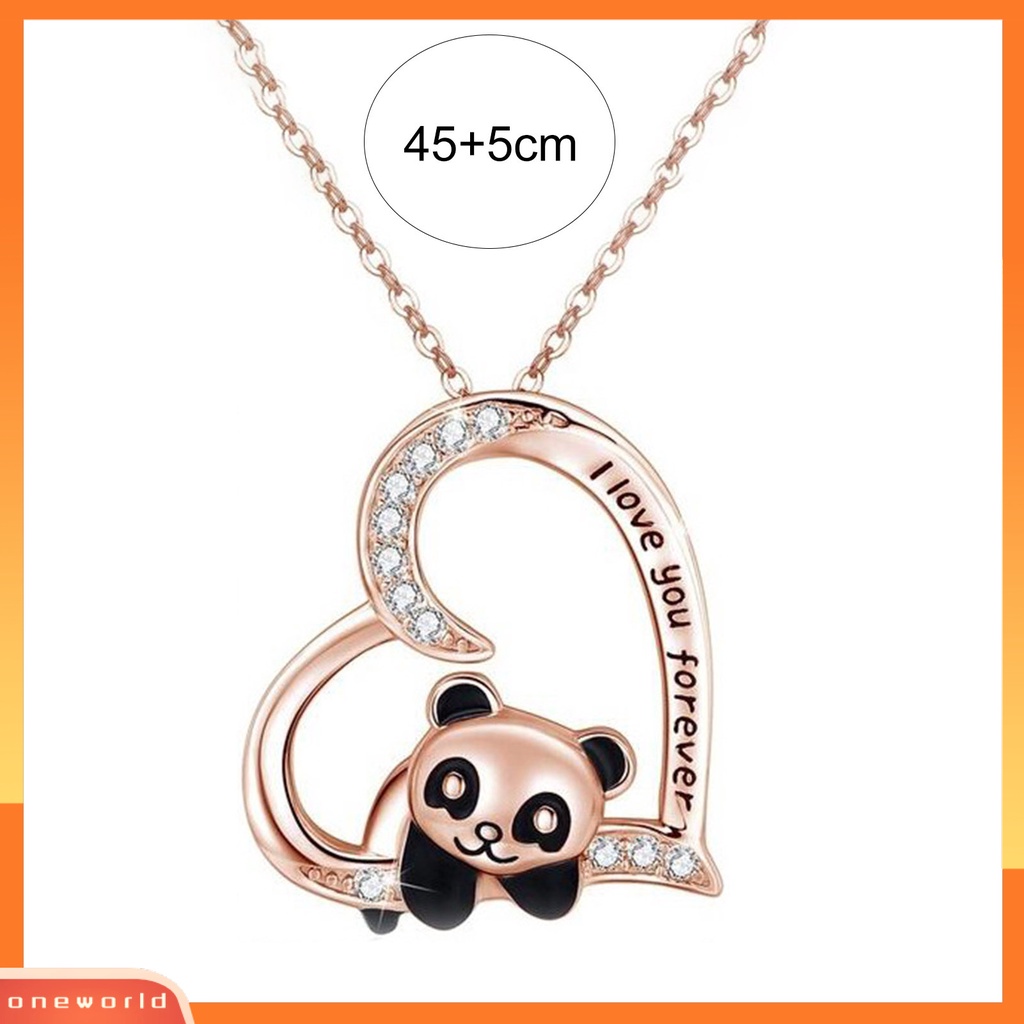 [ONE] Wanita Kalung Berongga Keluar Hati Panda Adjustable Hewan Huruf Liontin Kalung Perhiasan Hadiah