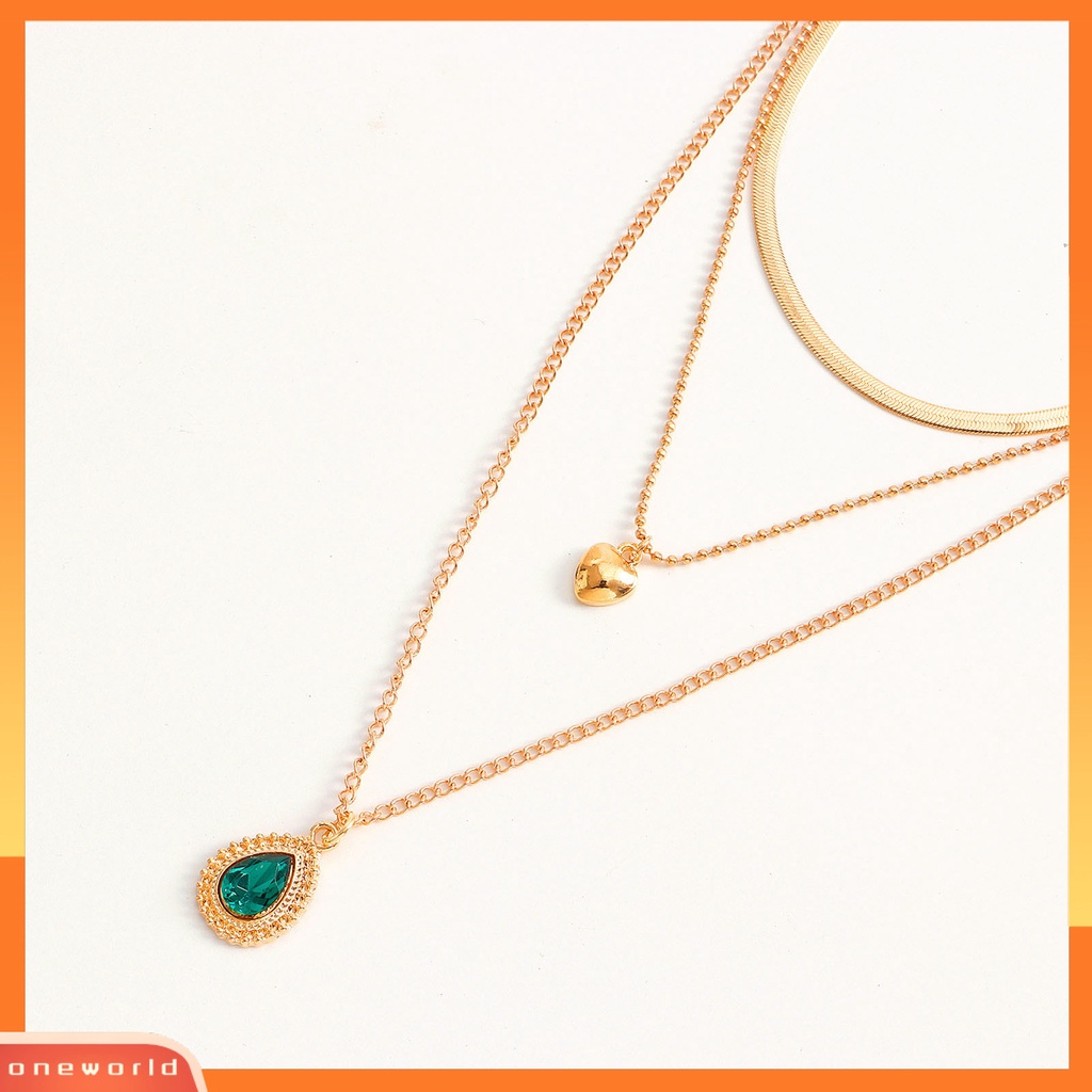 [ONE] Adjustable Ekstensi Rantai Jantung Liontin Wanita Kalung Permata Imitasi Liontin Multilayer Pesona Kalung Pesta Perhiasan