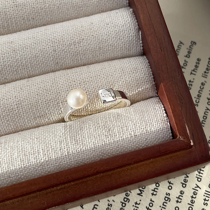 We Flower Korea Perak Keberuntungan Mutiara Terbuka Cincin Untuk Wanita Gadis Elegan Chunky Rings Adjustable Fashion Jari Perhiasan Aksesoris