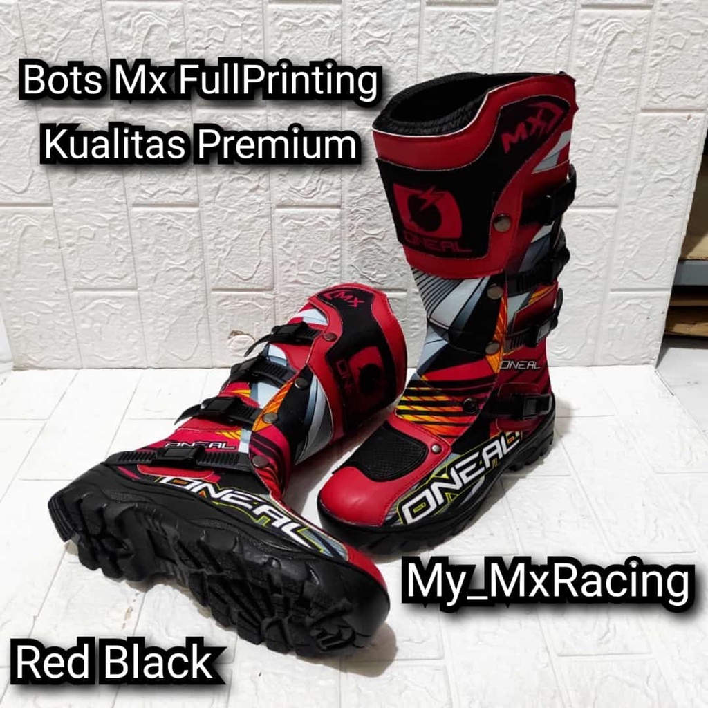 sepatu trail cross ful printing dengan desain menarik sepatu adventure trabas bots safety kombinasi piyu dan condura print RED