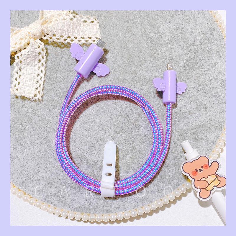 IPHONE Cute Angel Cable Protector Organiser Kompatibel Untuk Iphone14 13 12 11 Pro Max 18W 20W Spring Twine Kabel Data Manajemen Cord Winder Kit