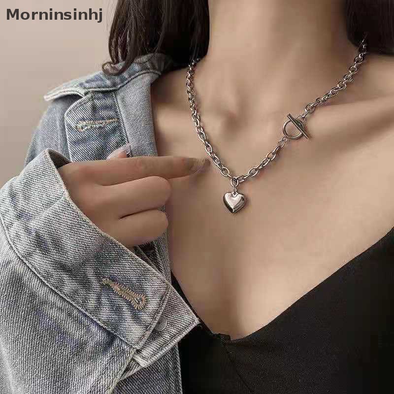 Mornin Desain Baru Fashion Hati Tergantung Untuk Wanita Pesona Rantai Kalung choker Baja Titanium hip hop Kalung id