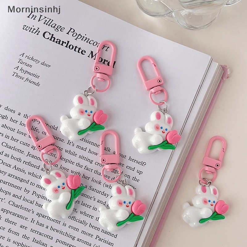 Mornin Lucu Mini Tulip Rabbit Gantungan Kunci Lovely Pink Bunny Doll Key Chain Untuk Wanita Gadis Anak Tas Earphone Kotak Hiasan Keyring Pendant id