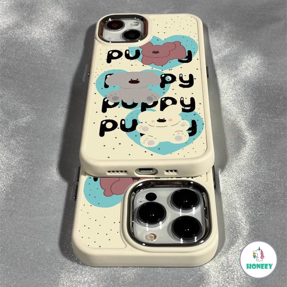 IPHONE Bingkai Logam Mewah Hati Biru Casing Puppy Untuk Apple14 Casing Ponsel Kompatibel Untuk Iphone13 12 11 Pro Max Koala Stand Lembut TPU Anti-Shock Back Cover