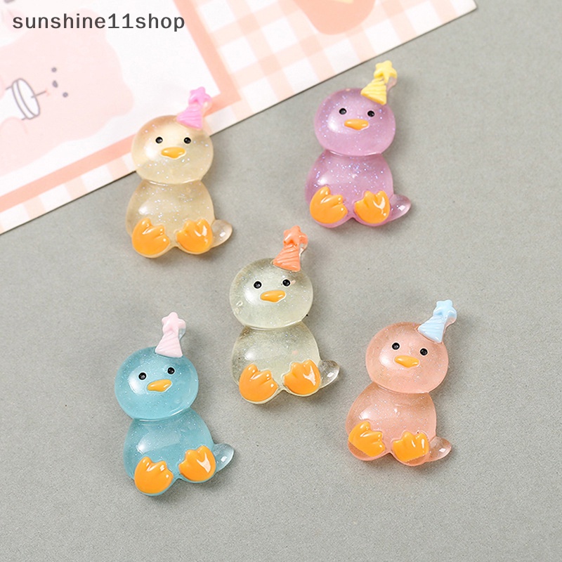 Sho 1/5pcs Luminous Mini Resin Chick Aksesoris Ponsel Rumah Taman Dekorasi Ornamen Mobil Hadiah N