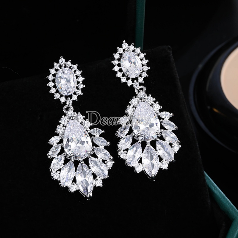 Set Perhiasan Kristal Zirkon Mewah Pernikahan Pengantin Kalung Anting Kit