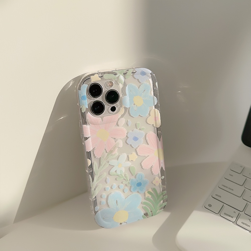 IPHONE Ins Lukisan Cat Minyak Mekar Case Silikon Untuk Iphone14 11 12 13 PRO MAX Casing Cover Pelindung AT0309